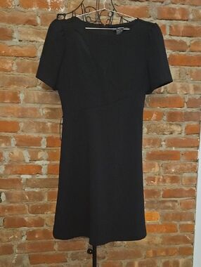 DKNY Black Mini Dress with Short Sleeves & Subtle Cut Out At Neckline